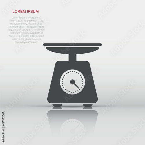 Bathroom weight scale icon in flat style. Mass measurement vector illustration on isolated background. Overweight sign business concept.