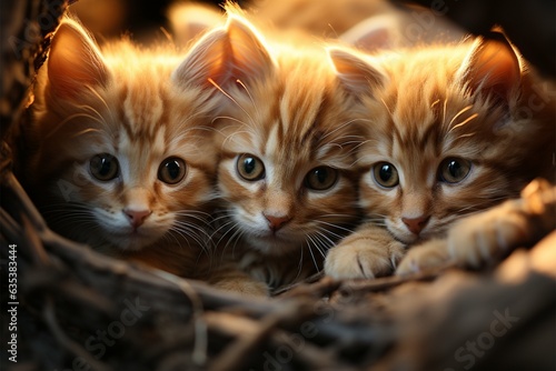Cozy blanket fort becomes haven as kittens huddle, radiating irresistible charm Generative AI