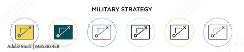Military strategy icon in filled, thin line, outline and stroke style. Vector illustration of two colored and black military strategy vector icons designs can be used for mobile, ui, web