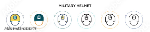 Military helmet icon in filled, thin line, outline and stroke style. Vector illustration of two colored and black military helmet vector icons designs can be used for mobile, ui, web