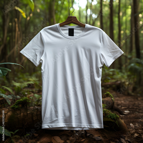 Nature Inspired Tshirt Mockup White Tee against Lush Forest
