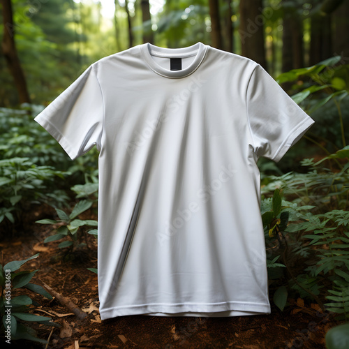 Nature Inspired White Tshirt Mockup with Serene Forest Backdrop