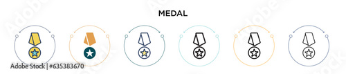 Medal icon in filled, thin line, outline and stroke style. Vector illustration of two colored and black medal vector icons designs can be used for mobile, ui, web