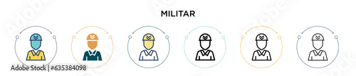 Militar icon in filled, thin line, outline and stroke style. Vector illustration of two colored and black militar vector icons designs can be used for mobile, ui, web photo