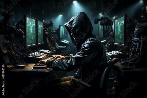 hacker sitting at the computer, cyber security and anti-spyware concept  © Evhen Pylypchuk