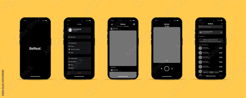 Set BeReal screen social media BeReal mobile app layout Social Set BeReal screen social media BeReal mobile app layout Social