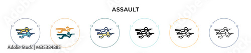 Assault icon in filled, thin line, outline and stroke style. Vector illustration of two colored and black assault vector icons designs can be used for mobile, ui, web