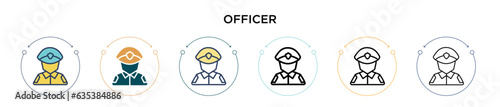 Officer icon in filled, thin line, outline and stroke style. Vector illustration of two colored and black officer vector icons designs can be used for mobile, ui, web
