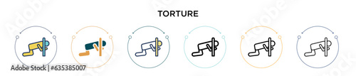 Torture icon in filled, thin line, outline and stroke style. Vector illustration of two colored and black torture vector icons designs can be used for mobile, ui, web