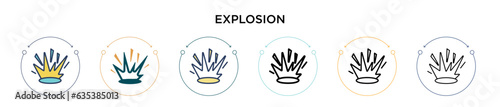 Explosion icon in filled, thin line, outline and stroke style. Vector illustration of two colored and black explosion vector icons designs can be used for mobile, ui, web