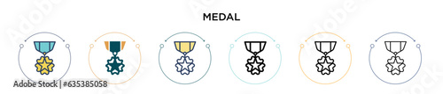 Medal icon in filled, thin line, outline and stroke style. Vector illustration of two colored and black medal vector icons designs can be used for mobile, ui, web