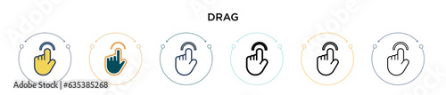 Drag icon in filled, thin line, outline and stroke style. Vector illustration of two colored and black drag vector icons designs can be used for mobile, ui, web