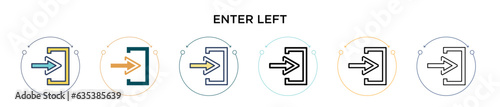 Enter left icon in filled, thin line, outline and stroke style. Vector illustration of two colored and black enter left vector icons designs can be used for mobile, ui, web