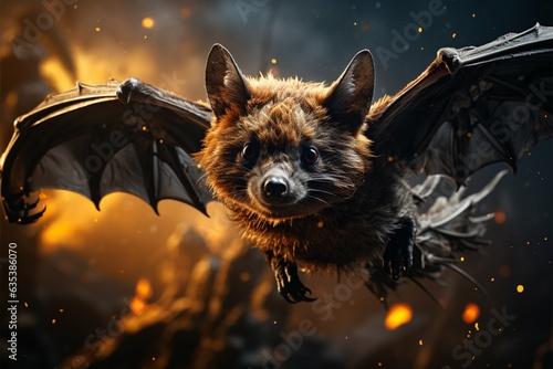 Twilight marvel, hanging flying fox epitomizes the mystical allure of nocturnal creatures Generative AI photo