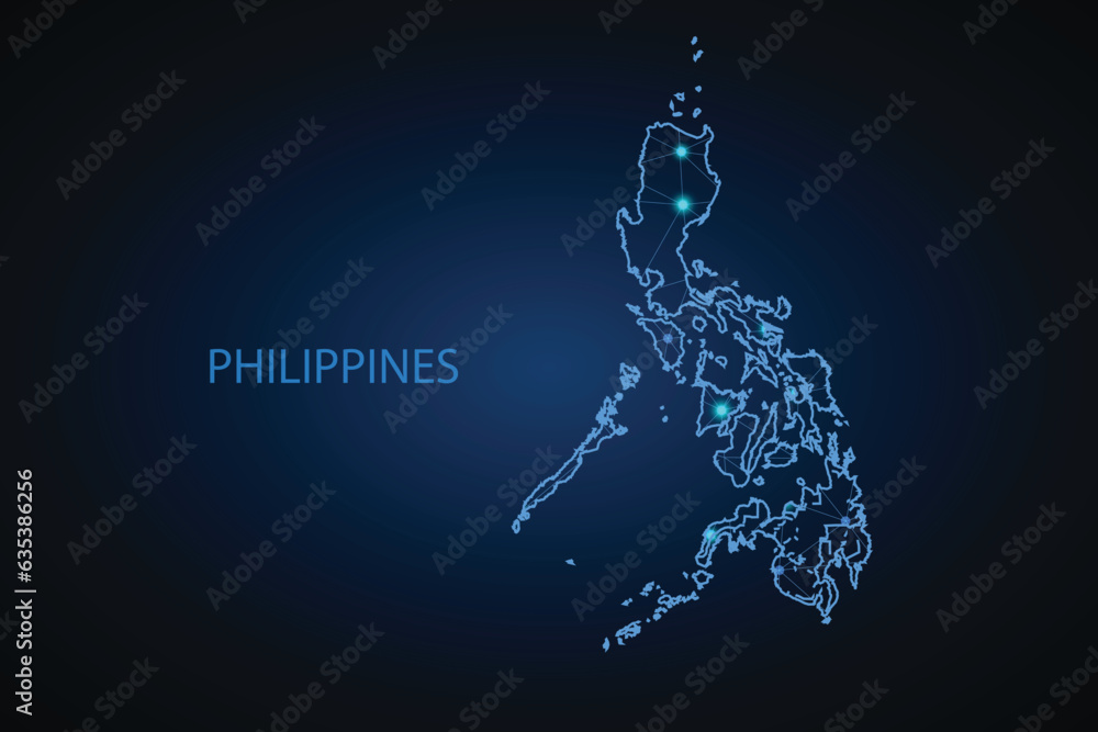Map of Philippines. Wire frame 3D mesh polygonal network line, design sphere, dot and structure. communications map of Philippines. Vector Illustration EPS10.