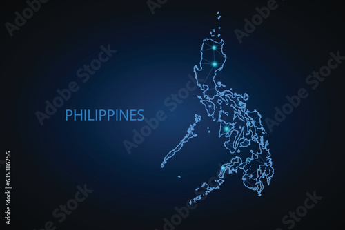 Map of Philippines. Wire frame 3D mesh polygonal network line, design sphere, dot and structure. communications map of Philippines. Vector Illustration EPS10.