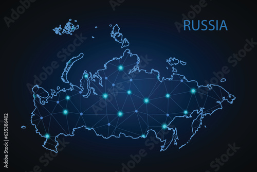 Map of Russia. Wire frame 3D mesh polygonal network line, design sphere, dot and structure. communications map of Russia. Vector Illustration EPS10.