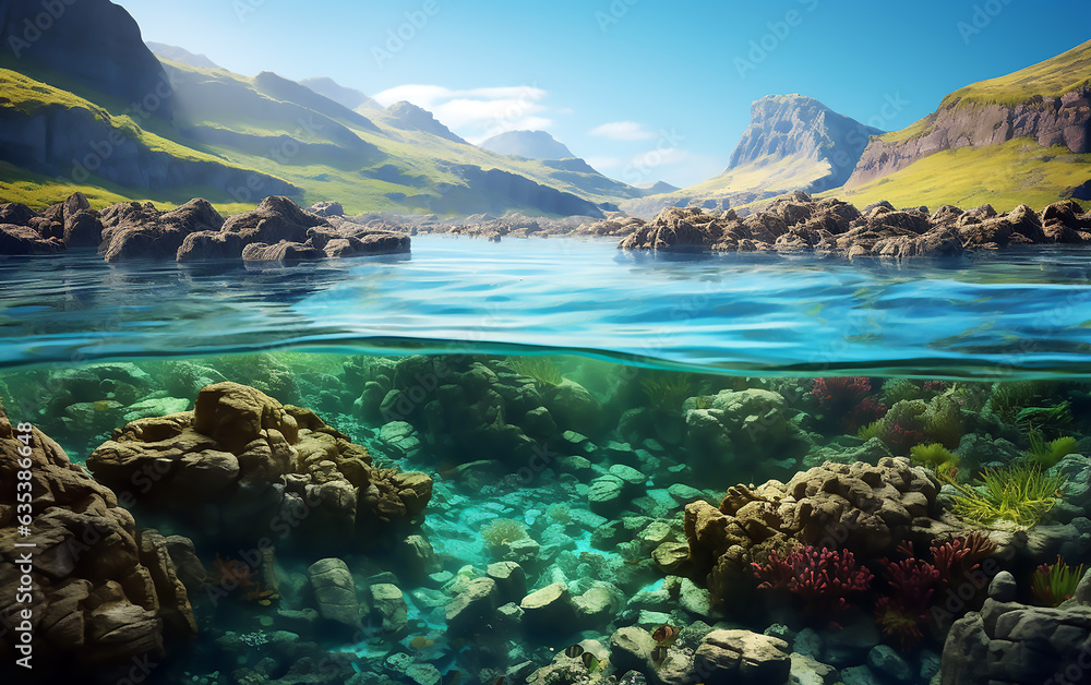 Fototapeta premium Tropical paradise island with coral reefs