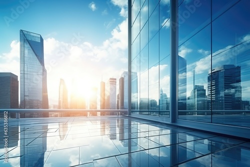 View of modern business skyscrapers glass and sky view landscape of commercial building.