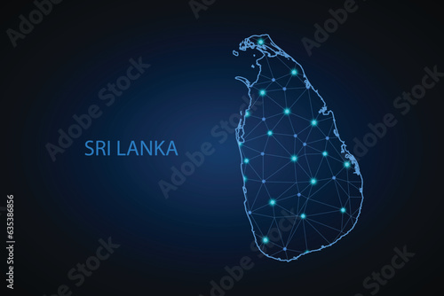 Map of Sri Lanka. Wire frame 3D mesh polygonal network line, design sphere, dot and structure. communications map of Sri Lanka. Vector Illustration EPS10.