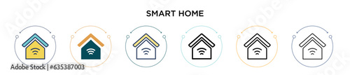Smart home icon in filled, thin line, outline and stroke style. Vector illustration of two colored and black smart home vector icons designs can be used for mobile, ui, web