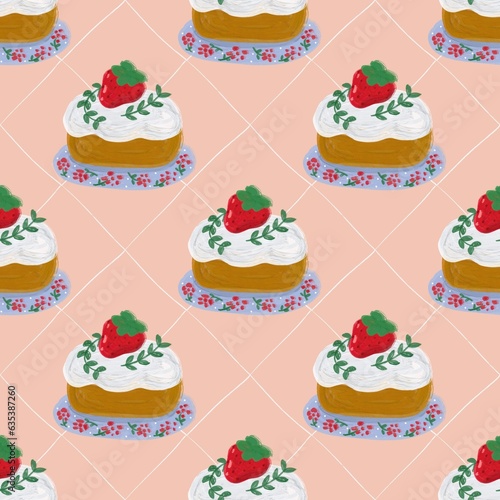 Seamless pattern bakery hand drawn set of cakes