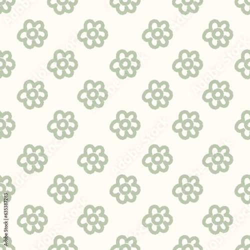 green floral pattern White background, seamless, vintage style drawing, minimal