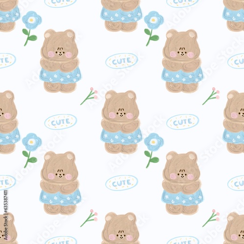 Seamless pattern tile cartoon with teddy bear