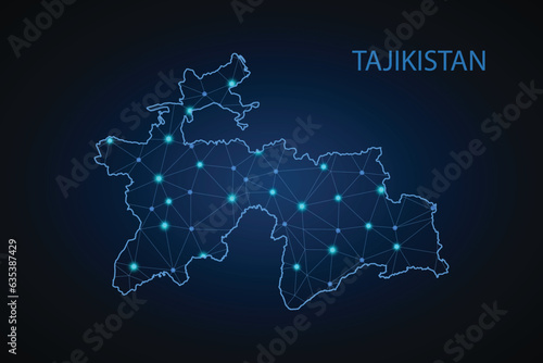 Map of Tajikistan. Wire frame 3D mesh polygonal network line, design sphere, dot and structure. communications map of Tajikistan. Vector Illustration EPS10.