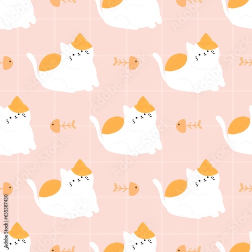 seamless pattern with cute funny cats in cartoon style for fabric, wrapping, textile, wallpaper 
