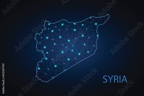 Map of Syria. Wire frame 3D mesh polygonal network line, design sphere, dot and structure. communications map of Syria. Vector Illustration EPS10.