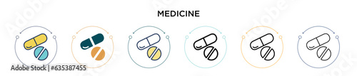 Medicine icon in filled, thin line, outline and stroke style. Vector illustration of two colored and black medicine vector icons designs can be used for mobile, ui, web
