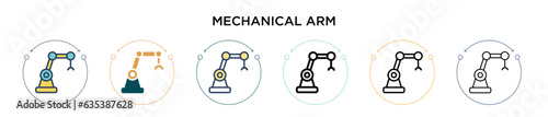 Mechanical arm icon in filled, thin line, outline and stroke style. Vector illustration of two colored and black mechanical arm vector icons designs can be used for mobile, ui, web