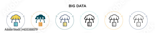Big data icon in filled, thin line, outline and stroke style. Vector illustration of two colored and black big data vector icons designs can be used for mobile, ui, web