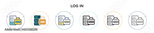 Log in icon in filled, thin line, outline and stroke style. Vector illustration of two colored and black log in vector icons designs can be used for mobile, ui, web