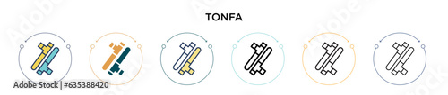 Tonfa icon in filled, thin line, outline and stroke style. Vector illustration of two colored and black tonfa vector icons designs can be used for mobile, ui, web