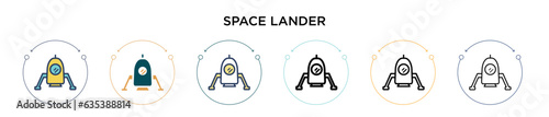 Space lander icon in filled, thin line, outline and stroke style. Vector illustration of two colored and black space lander vector icons designs can be used for mobile, ui, web photo