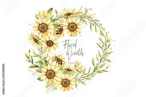 watercolor sunflower wreath design illustration