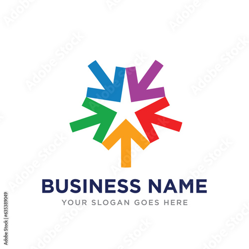 Five star arrow logo. Unity arrow with a star symbol. arrow star logo design idea with vector 