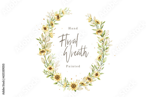 watercolor sunflower wreath design illustration