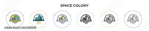 Space colony icon in filled, thin line, outline and stroke style. Vector illustration of two colored and black space colony vector icons designs can be used for mobile, ui, web