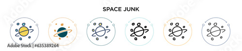 Space junk icon in filled, thin line, outline and stroke style. Vector illustration of two colored and black space junk vector icons designs can be used for mobile, ui, web