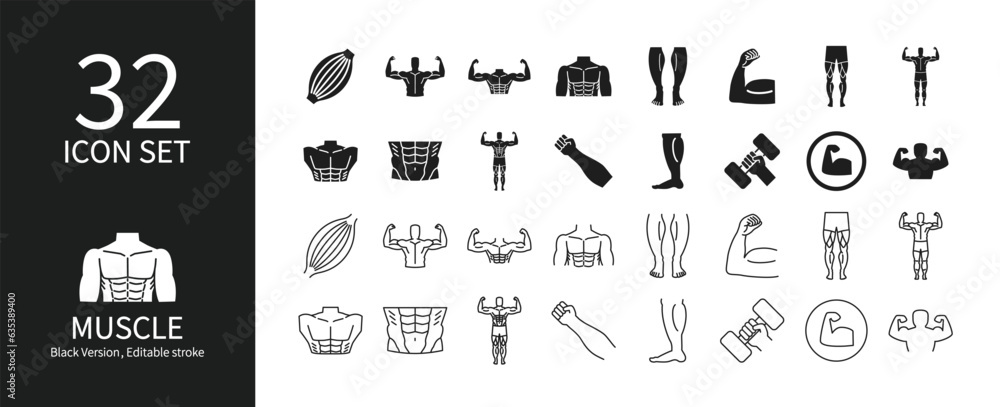 Icon set of various parts of human muscles Icon set of various parts of human muscles