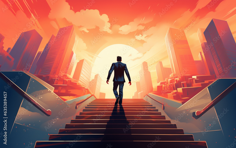Ambitious business man climbing stairs to success Ambitious business man climbing stairs to success
