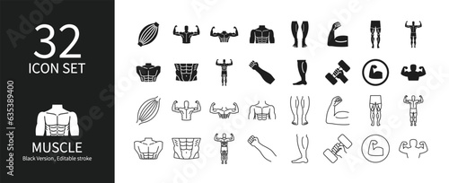 Icon set of various parts of human muscles