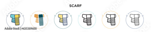 Scarf icon in filled, thin line, outline and stroke style. Vector illustration of two colored and black scarf vector icons designs can be used for mobile, ui, web