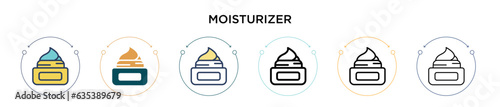 Moisturizer icon in filled, thin line, outline and stroke style. Vector illustration of two colored and black moisturizer vector icons designs can be used for mobile, ui, web