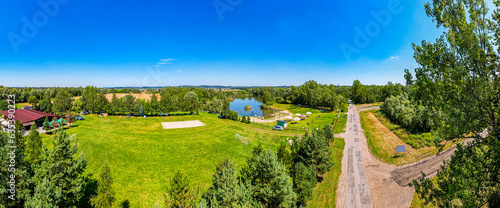 Tereny zielone na Śląsku w Polsce, panorama z lotu ptaka. Kraina Górnej Odry.