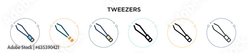 Tweezers icon in filled, thin line, outline and stroke style. Vector illustration of two colored and black tweezers vector icons designs can be used for mobile, ui, web