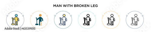 Man with broken leg icon in filled, thin line, outline and stroke style. Vector illustration of two colored and black man with broken leg vector icons designs can be used for mobile, ui, web